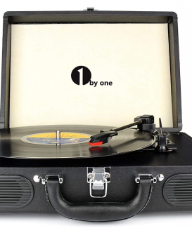 Funda para Tocadiscos con Altavoz, Soporte inalámbrico y grabación de Vinilo a MP3, Reproductor de grabaciones impulsado por cinturón, Color Negro