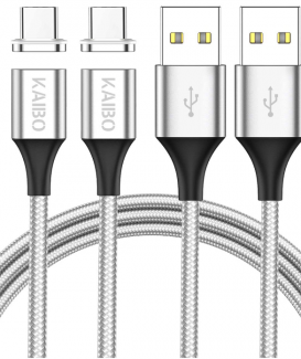 KAIBO Magnetisches USB C Kabel, [2Stück, 1m] Nylon Magnet Ladekabel USB Typ C Schnellladekabel für Samsung Galaxy S20/S10/S9/S8+/A40/A50/M20, Huawei P30/P20/Mate 20, Xiaomi, Sony, LG, Honor, OnePlus