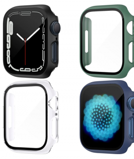 NANW [Confezione da 4] Custodia rigida per PC con pellicola protettiva in vetro temperato, compatibile con Apple Watch Serie 7 41 mm, copertura integrale per Smartwatch Serie 7 41 mm
