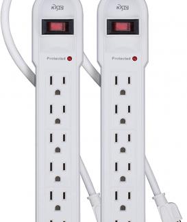 KMC 6-Outlet Surge Protector Power Strip 2-Pack, Overload Protection, 4-Foot Cord, 900 Joule - White