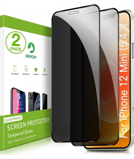 Uxinuo - Pellicola protettiva per schermo per iPhone 12 Mini, 4D curvo da bordo a bordo, copertura completa, in vetro temperato per la privacy, per iPhone 12 Mini, 5,4 pollici, confezione da 2