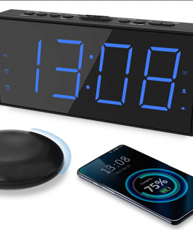 Lauter vibrierender Wecker mit Bett-Shaker für Schwerschläfer, Hörgeschädigte, digitaler Doppel-Wecker für Schlafzimmer, 19,1 cm großes Display mit Dimmer, Schlummerfunktion, 12/24H, USB-Ladeanschluss