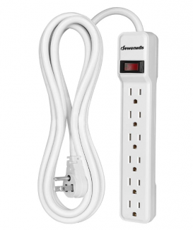 DEWENWILS 6-Outlet Power Strip Surge Protector, 10FT Long Extension Cord, Low Profile Flat Plug, 15 Amp Circuit Breaker, 500 Joules, Wall Mount, White, UL Listed