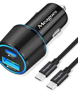 USB C Car Charger, 36W 2-Port Fast Charging Adapter with PD&QC3.0 Compatible for Samsung Galaxy S20 Plus/Ultra/S20/S10/S9/Note 20/10, iPad Pro, Google Pixel, iPhone 11/Pro/Max -3ft Type C Cord