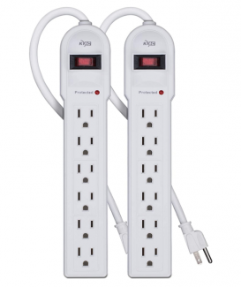 KMC 6-Outlet Surge Protector Power Strip 2-Pack, Overload Protection, 4-Foot Cord, 900 Joule - White
