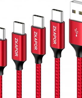 USB C Cable, ZKAPOR [4-Pack 0.3M+1M+2M+3M] USB Type C Fast Charger Charging Cable Nylon Braided for Samsung Galaxy S10 S9 S8 A40 A50, Huawei P30 P20, Moto G7, OnePlus 7T, Google Pixel, Sony Xperia