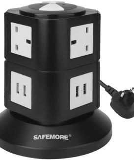 DoubleYiTrend Extension Lead 6 Way Surge Protector Extension Socket Tower Power Strip with 6.6 ft 4 USB Ports 1000 Joules Extension Cord
