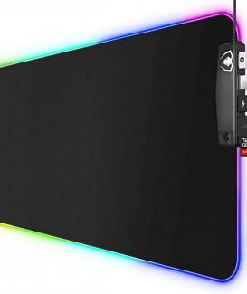 Tappetino Mouse Gaming, Grande XXL, con 4 Porte USB, 14 Modalità RGB Luce, Base in Gomma Antiscivolo Tappetino, Tappetino Mouse a LED Esteso e Piatto per Velocità e Controllo, 800 x 300 mm