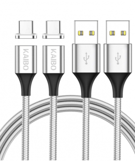Magnetic USB C Cable, KAIBO [2Pack 1m] Magnet USB Type C Fast Charging and Data Sync Nylon Braided Cable with LED Indicator for Samsung Galaxy S10 S9 S8, Huawei P20, Honor 10, OnePlus, Nintendo Switch