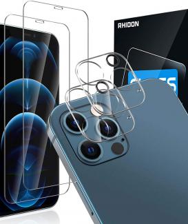 [4Pack] 2 Pack Screen Protector Tempered Glass Compatible with iPhone 12 PRO 5G (6.1”)+2 Pack Camera Lens Protector Tempered Glass for iPhone 12 PRO
