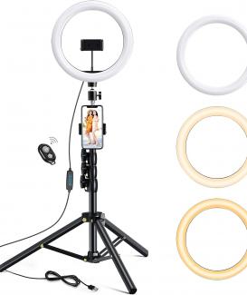 25,9 cm Selfie-Ring-Licht mit Stativ und 2 Handy-Halterungen, Anbes dimmbare LED-Kamera-Ringlicht für Fotografie/Make-up/Live-Stream-Video/YouTube, kompatibel mit iPhone/Android