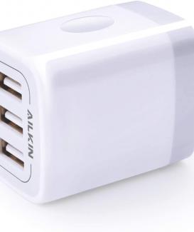 Bokadz USB Charger Cube, Wall Charger Plug, Ailkin 3.1A 3-Muti Port USB Adapter Power Plug Charging Station Box Base Replacement for iPhone X/8/7, iPad, Samsung Phones and More USB Charging Block